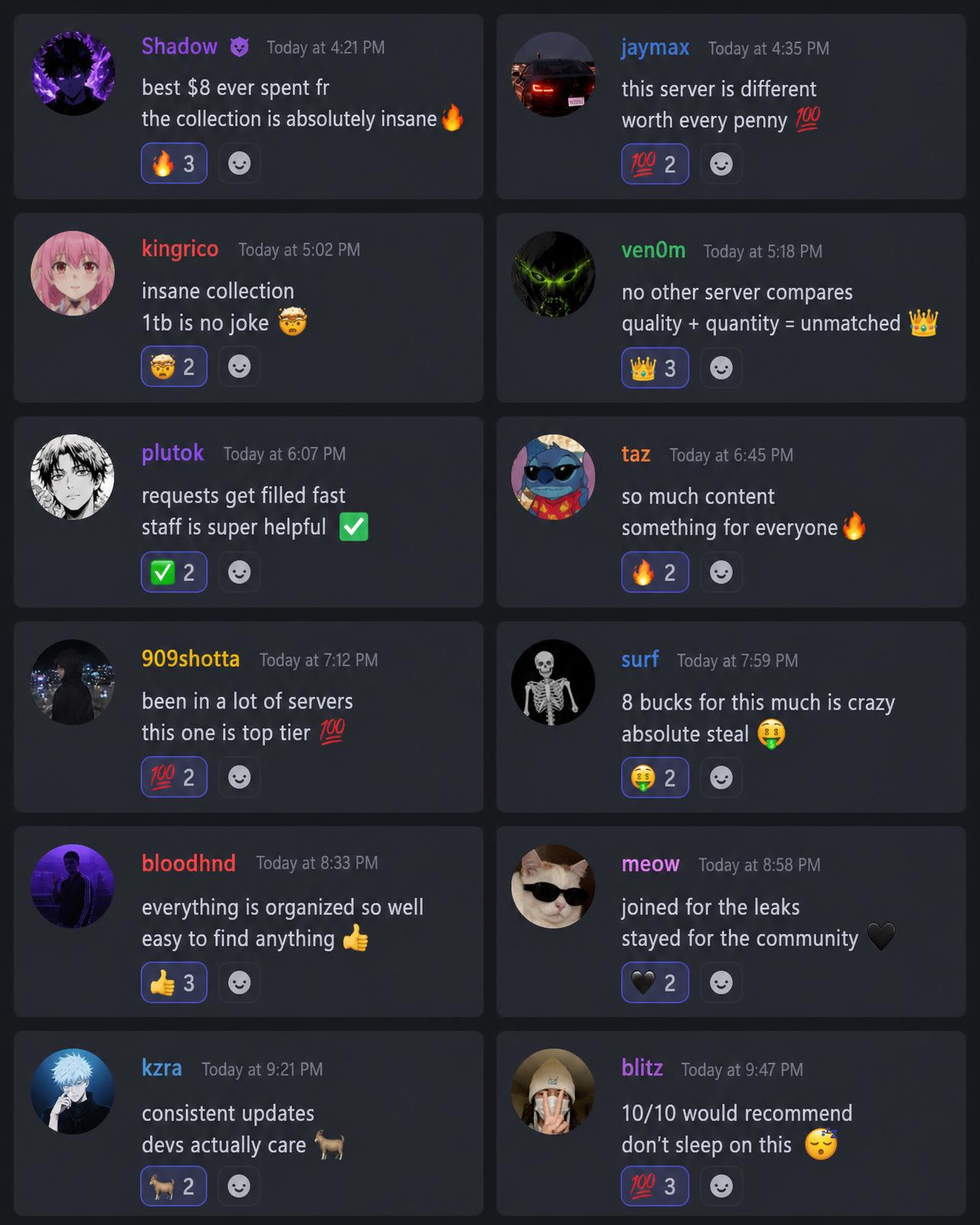 Member reviews from FORBIDDEN Discord